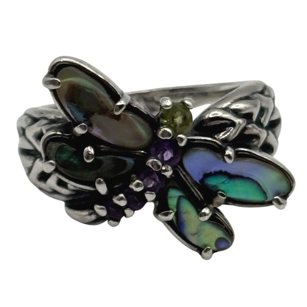 Carolyn Pollack Dragonfly Ring Sterling Silver Abalone Amethyst Peridot Size 9